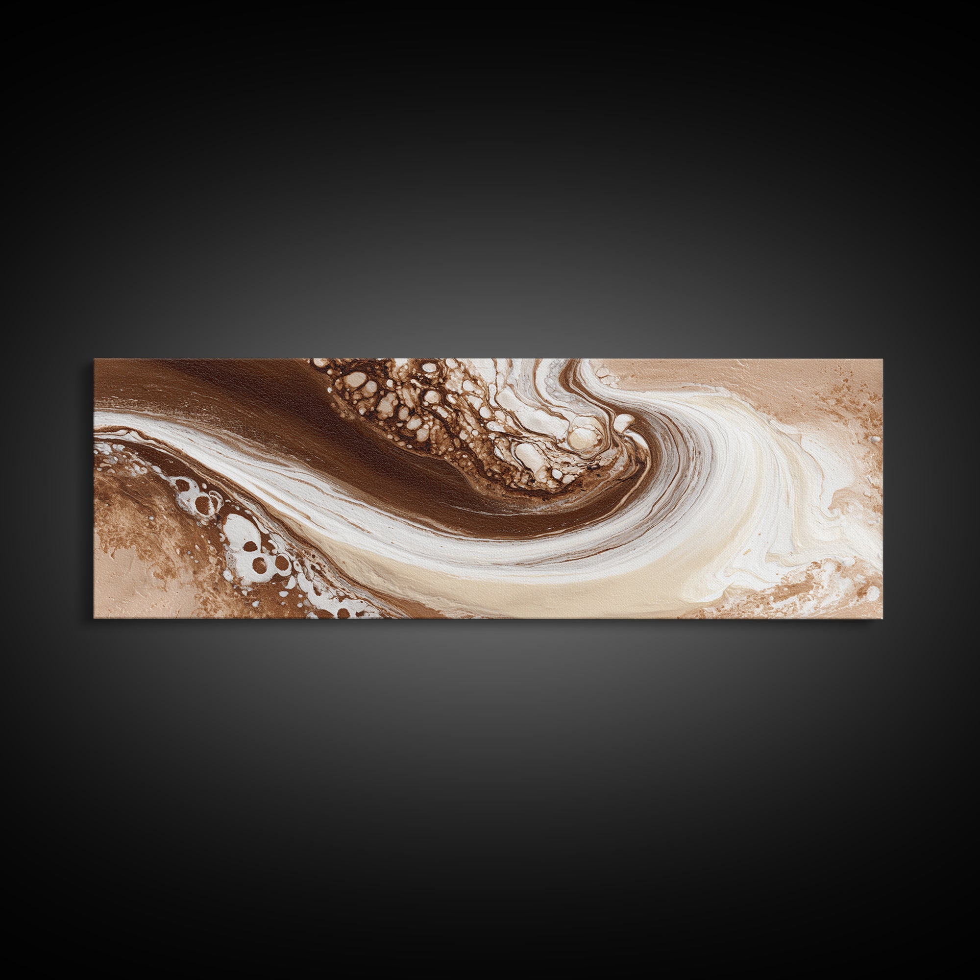 Abstract Brown and Cream Coffee Swirl Framed Canvas Print, Coffee Shop Art, Neutral Decor, Cafe Decor, Fine Art, Cafe, CSA-3x1-73