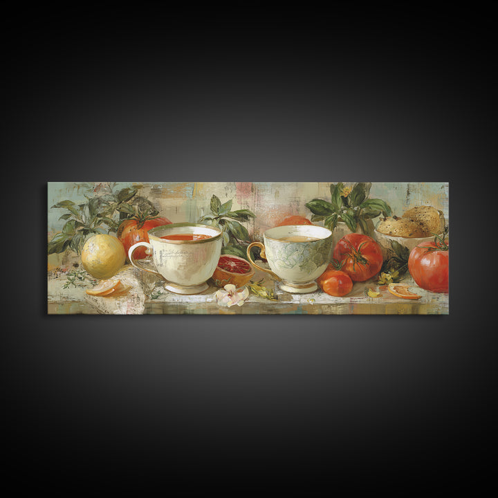 Two Cups Facing Each Other Framed Canvas Print, Coffee Shop Art, Coffee Art, Cafe Decor, Fine Art, Cafe, Textured Painting, CSA-3x1-77