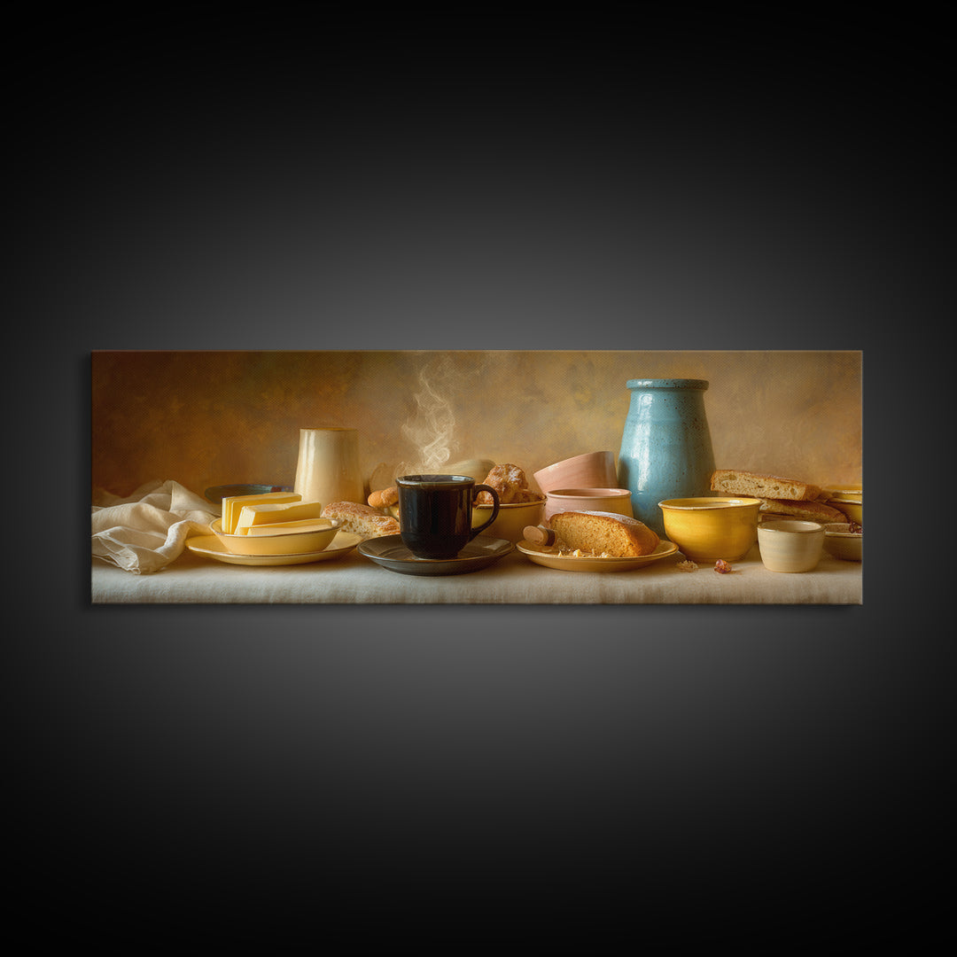 Black Cat Beside a Steaming Cup Canvas Print, Coffee Shop Art, Canvas Wall Art, Cafe Decor, Fine Art, Cafe, Bedroom Wall Art, CSA-3x1-78