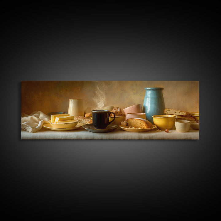 Black Cat Beside a Steaming Cup Canvas Print, Coffee Shop Art, Canvas Wall Art, Cafe Decor, Fine Art, Cafe, Bedroom Wall Art, CSA-3x1-78
