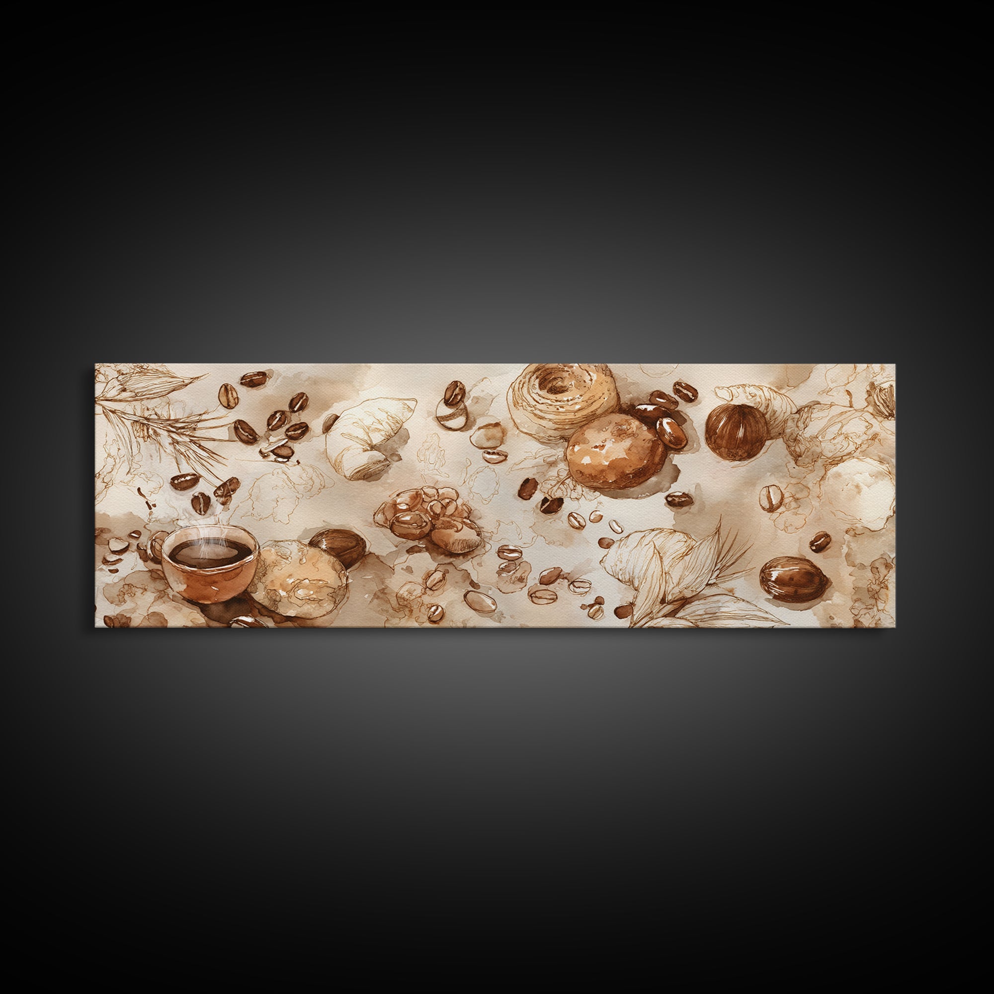 Coffee Bean Pattern Framed Canvas Print, Coffee Shop Art, Kitchen Gift, Cafe Decor, Oil Painting, Cafe, Coffee Art, Food Art, CSA-3x1-79