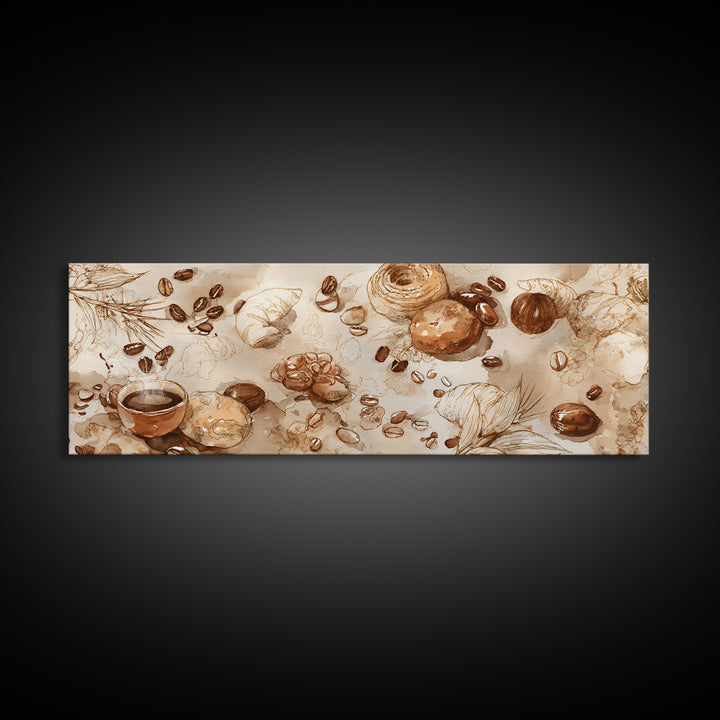 Coffee Bean Pattern Framed Canvas Print, Coffee Shop Art, Kitchen Gift, Cafe Decor, Oil Painting, Cafe, Coffee Art, Food Art, CSA-3x1-79