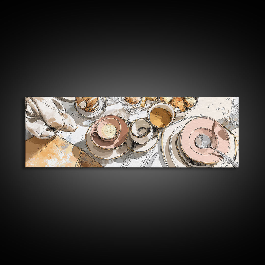 Minimal Line Art of a Cup and Framed Canvas Print, Coffee Shop Art, Dopamine Decor, Cafe Decor, Fine Art, Cafe, Coffee Wall Art, CSA-3x1-82