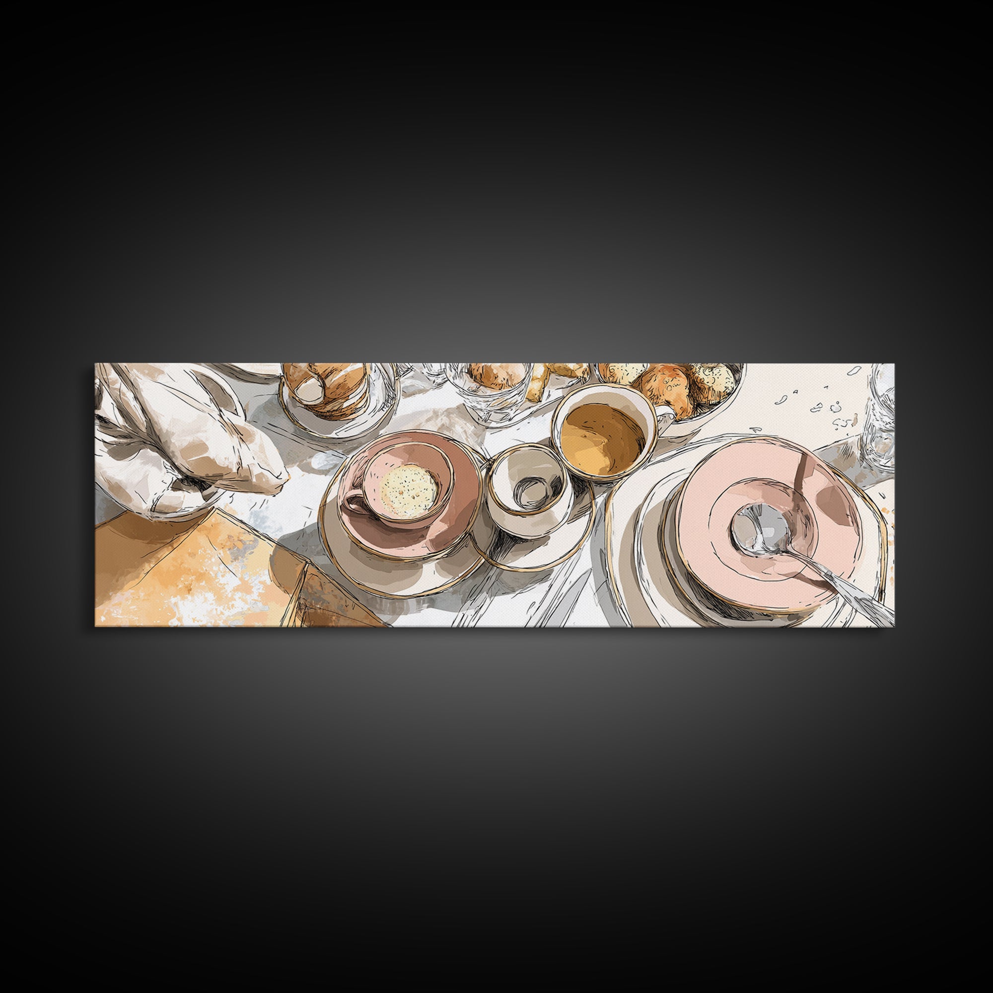 Minimal Line Art of a Cup and Framed Canvas Print, Coffee Shop Art, Dopamine Decor, Cafe Decor, Fine Art, Cafe, Coffee Wall Art, CSA-3x1-82