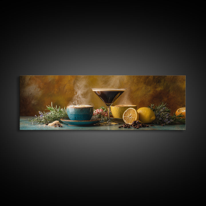 Espresso Martini Coffee Cocktail Still Life Framed Canvas Print, Coffee Shop Art, Dark Academia Decor, Cafe Decor, Cafe, CSA-3x1-9