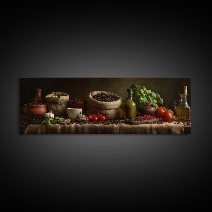 Coffee Beans and Burlap Sack Still Life Framed Canvas Print, Coffee Shop Art, Moody Wall Art, Cafe Decor, Fine Art, Cafe, CSA-3x1-90