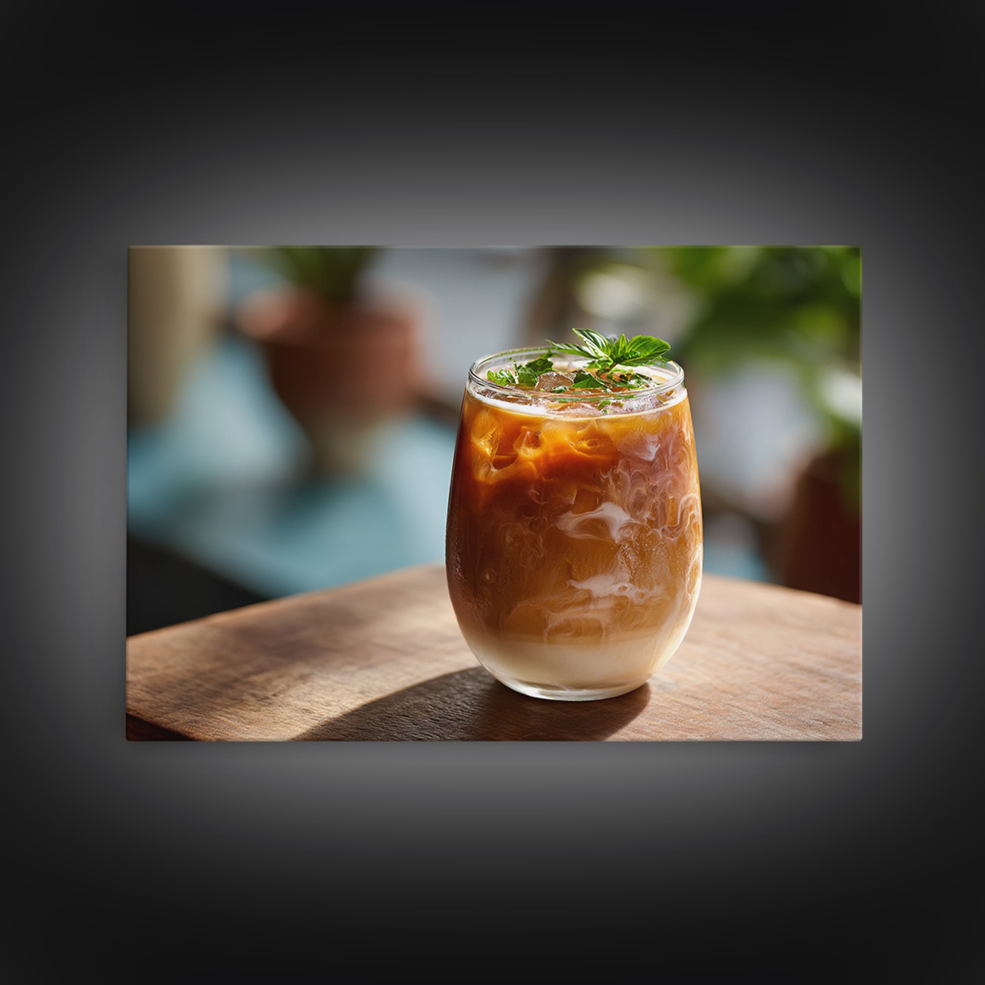 Iced Coffee Glass Framed Canvas Print, Coffee Shop Art, Canvas Print, Cafe Decor, Fine Art, Cafe, Neutral Decor, Modern Decor, CSA-3x2-15