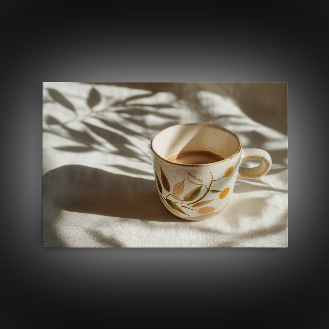 Espresso Cup with Rising Steam and Warm Framed Canvas Print, Coffee Shop Art, Coffee Art, Cafe Decor, Fine Art, Cafe, CSA-3x2-5
