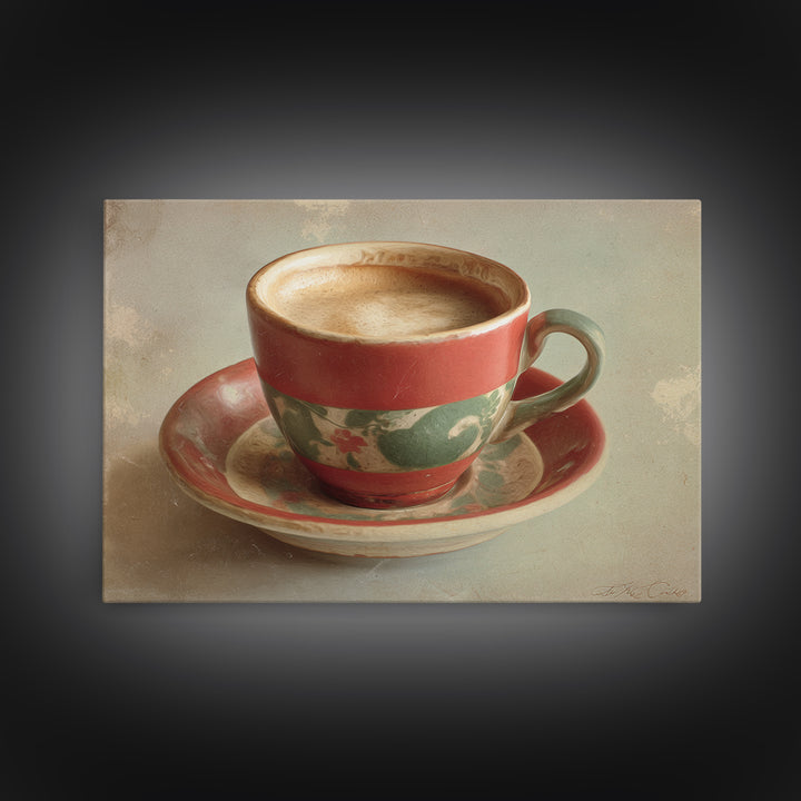 Retro Cafe Poster Coffee Cup Graphic Framed Canvas Print, Coffee Shop Art, Digital Wall Art, Cafe Decor, Fine Art, Cafe, CSA-3x2-59