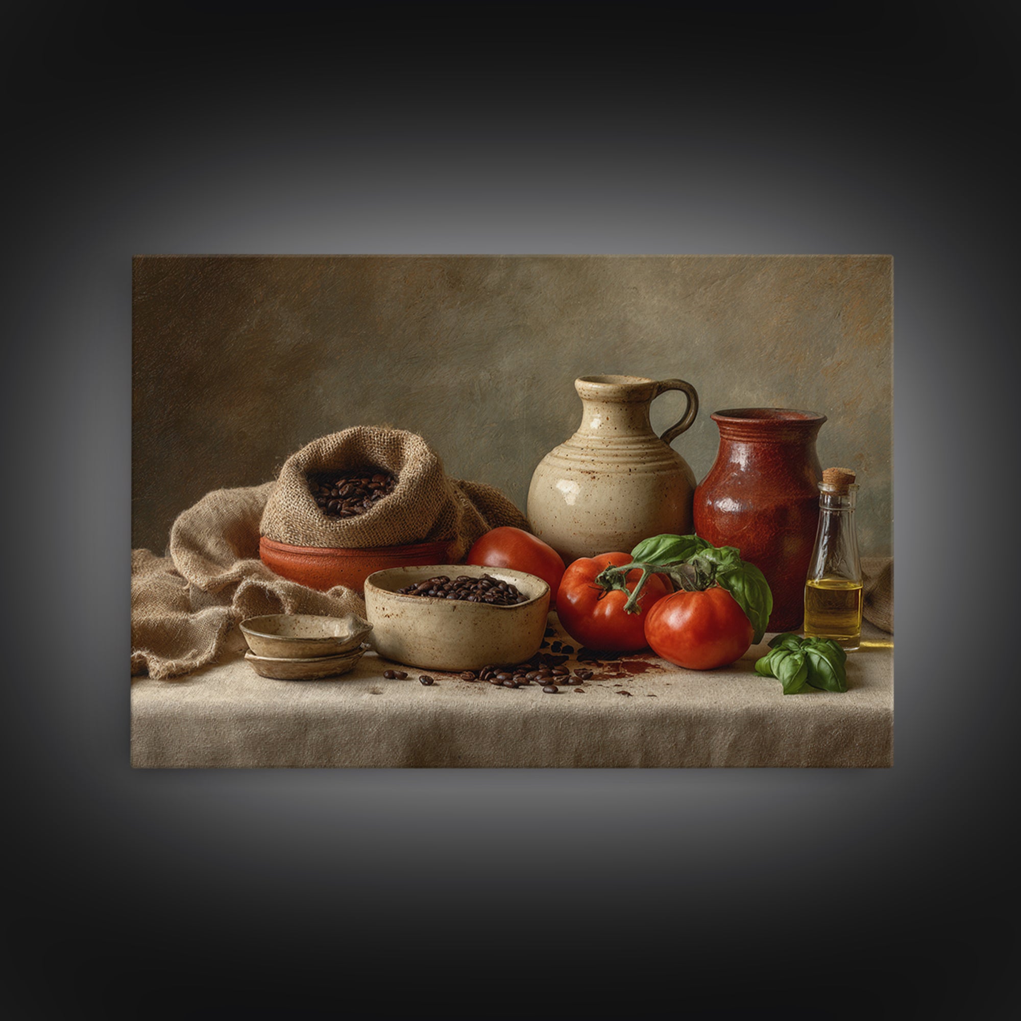 Coffee Beans and Burlap Sack Still Life Framed Canvas Print, Coffee Shop Art, Dark Academia Decor, Cafe Decor, Fine Art, Cafe, CSA-3x2-6