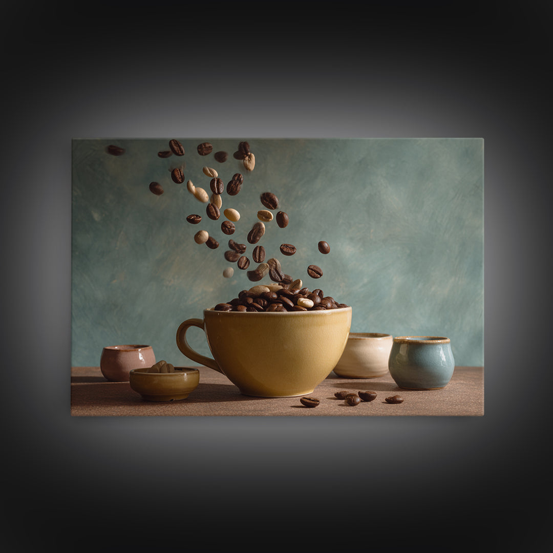 Roasted Beans Falling Through Dark Space Canvas Print, Coffee Shop Art, Contemporary Art, Cafe Decor, Fine Art, Cafe, CSA-3x2-72