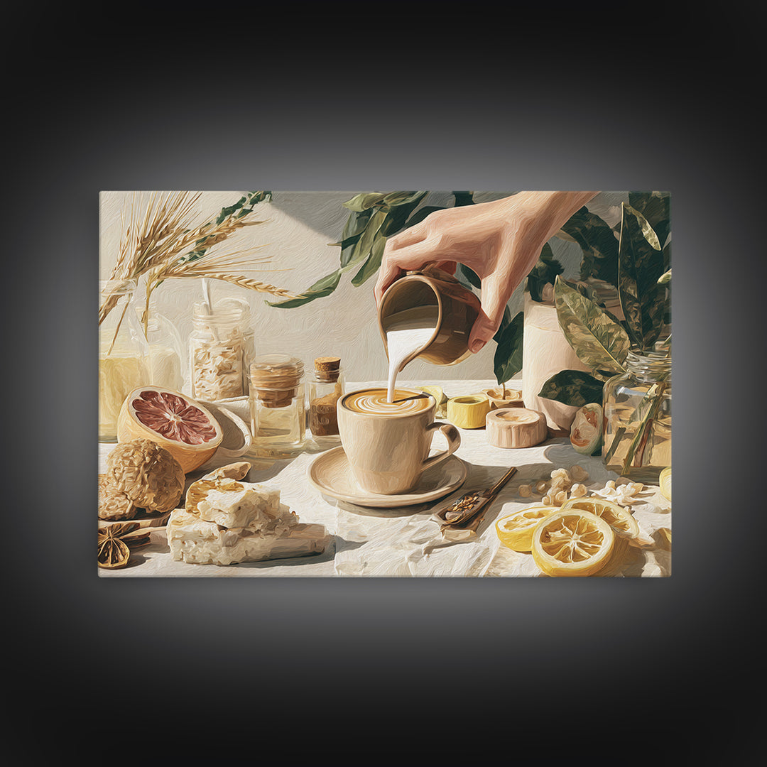Barista Hands Pouring Milk into Espresso Canvas Print, Coffee Shop Art, Neutral Decor, Cafe Decor, Fine Art, Cafe, Home Decor, CSA-3x2-73