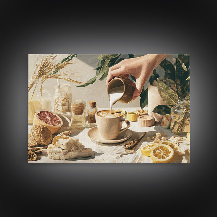 Barista Hands Pouring Milk into Espresso Canvas Print, Coffee Shop Art, Neutral Decor, Cafe Decor, Fine Art, Cafe, Home Decor, CSA-3x2-73