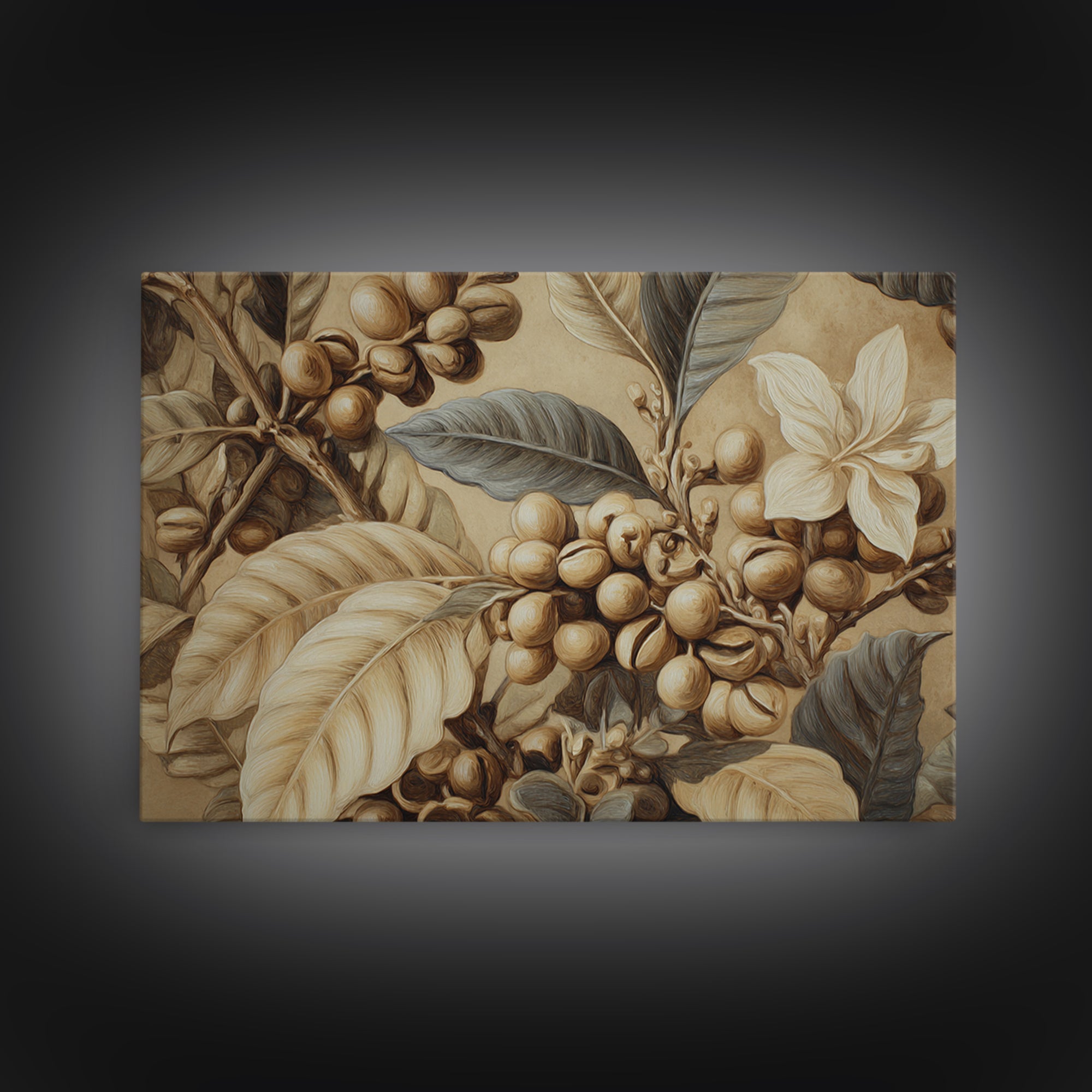 Coffee Bean Pattern Framed Canvas Print, Coffee Shop Art, Kitchen Gift, Cafe Decor, Oil Painting, Cafe, Coffee Art, Food Art, CSA-3x2-91