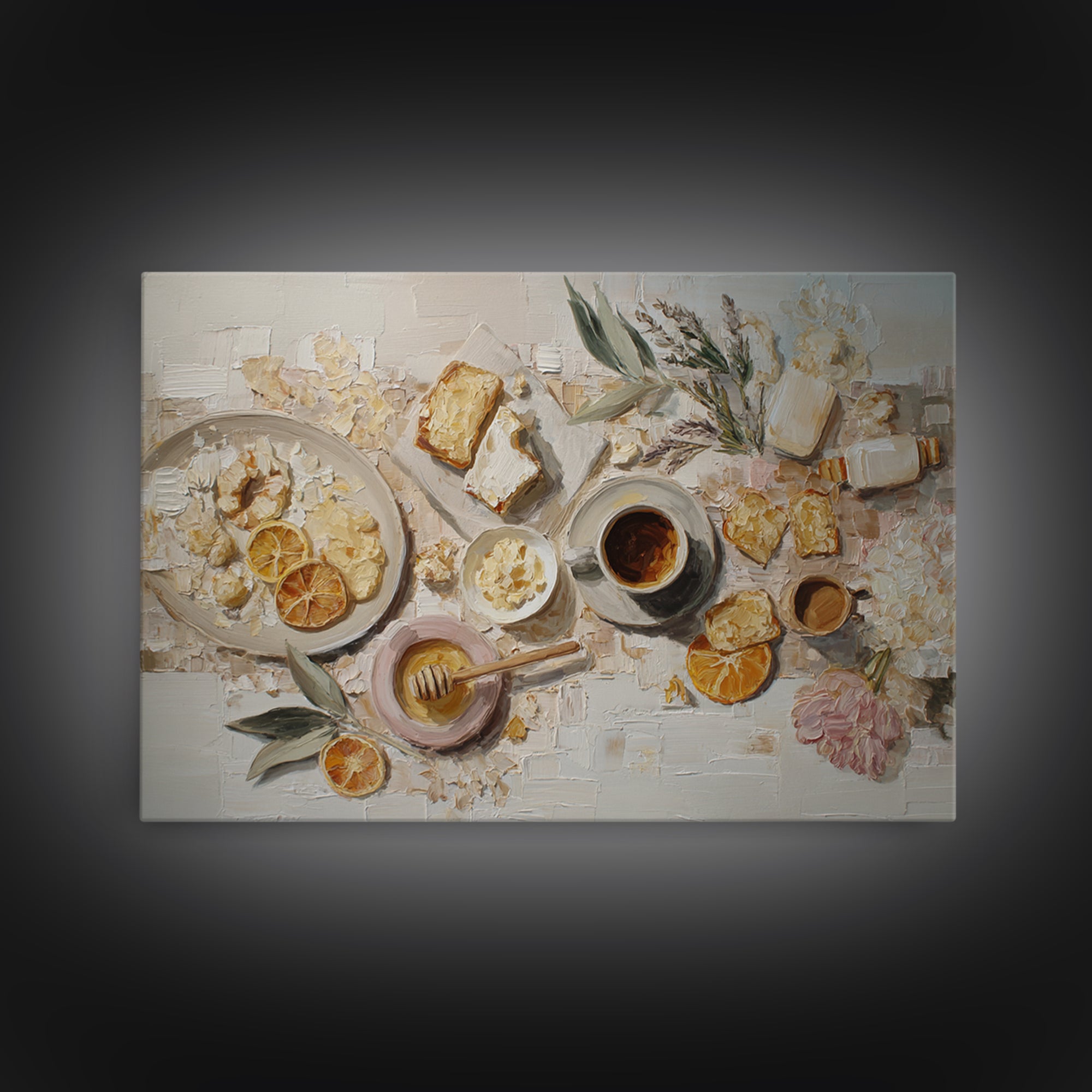 Sunlit Pastry and Coffee Arrangement Framed Canvas Print, Coffee Shop Art, Gothic Home Decor, Cafe Decor, Fine Art, Cafe, CSA-3x2-95