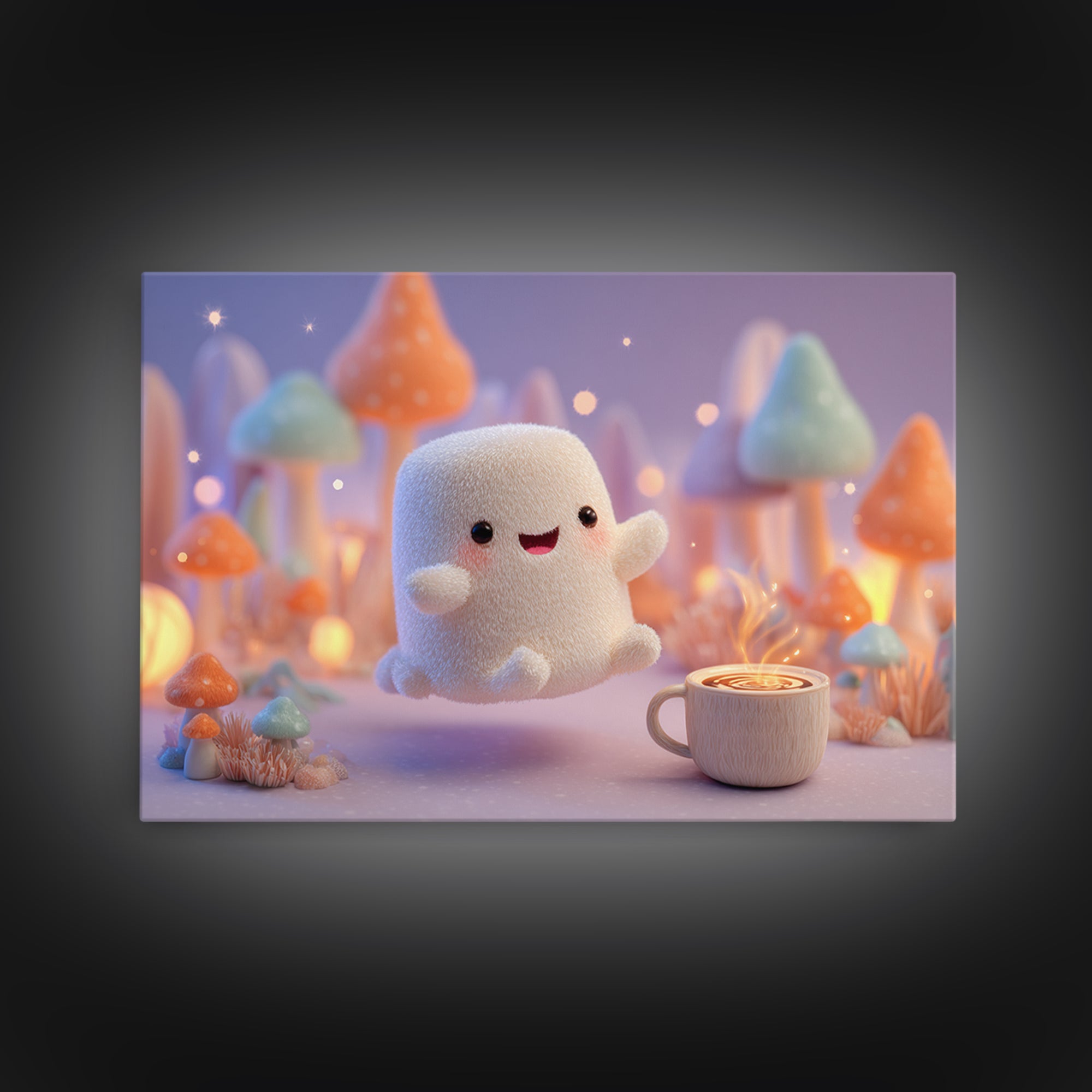 The Marshmallow Ghost, Storybook Halloween Art, Landscape Wall Art, Framed Canvas Print, Halloween Kids Decor, Whimsical Wall Art