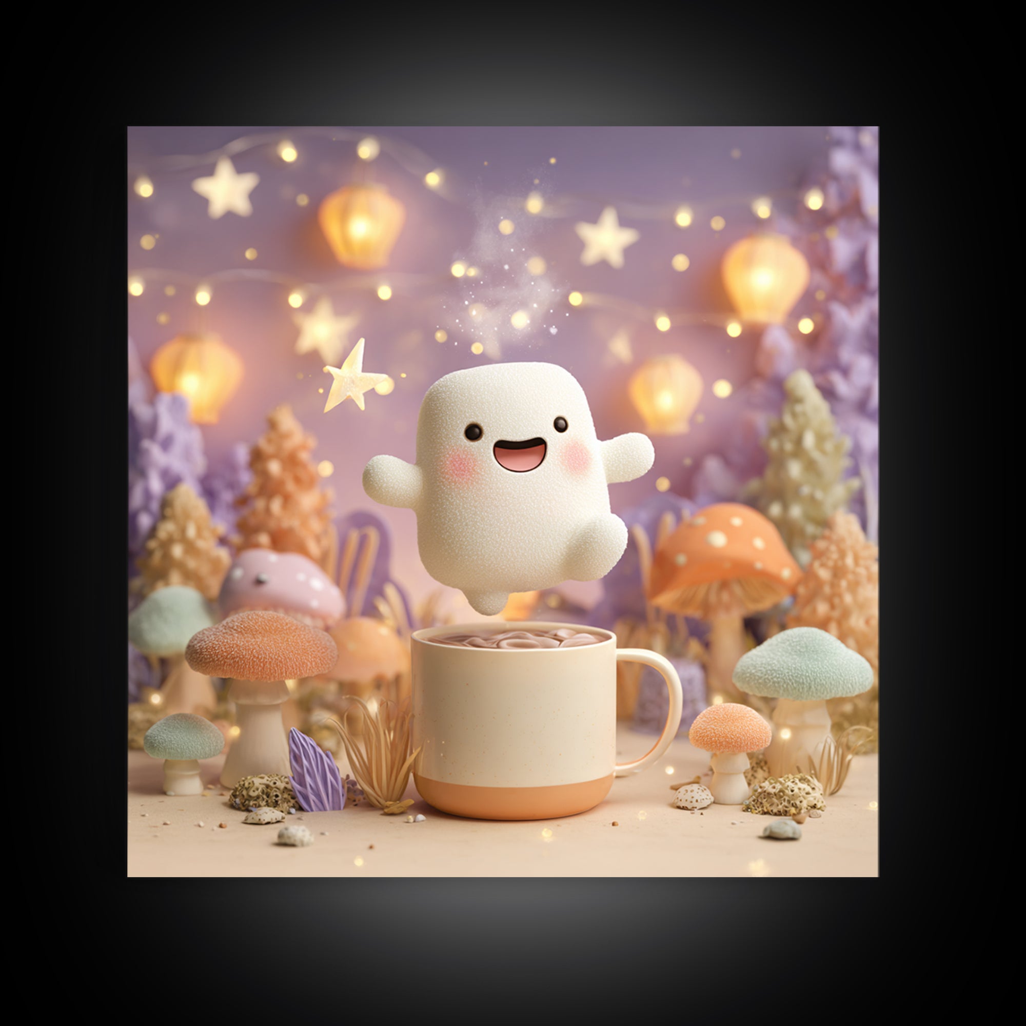 The Marshmallow Ghost, Cute Halloween Wall Art, Square Wall Art, Framed Canvas Print, Halloween Kids Decor, Whimsical Wall Art