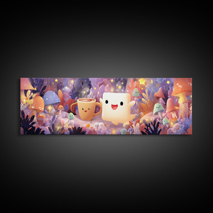 The Marshmallow Ghost, Whimsical Halloween Art, Extra Wide Wall Art, Canvas Print, Halloween Kids Decor, Whimsical Wall Art, Halloween Decor