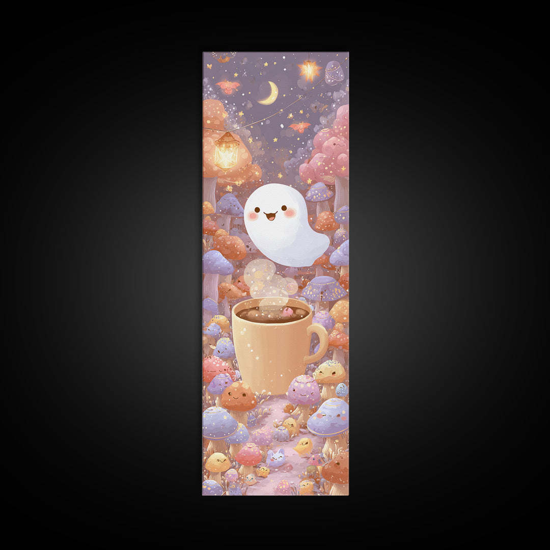 The Marshmallow Ghost, Cute Spooky Wall Art, Tall Narrow Wall Art, Framed Canvas Print, Halloween Kids Decor, Whimsical Wall Art