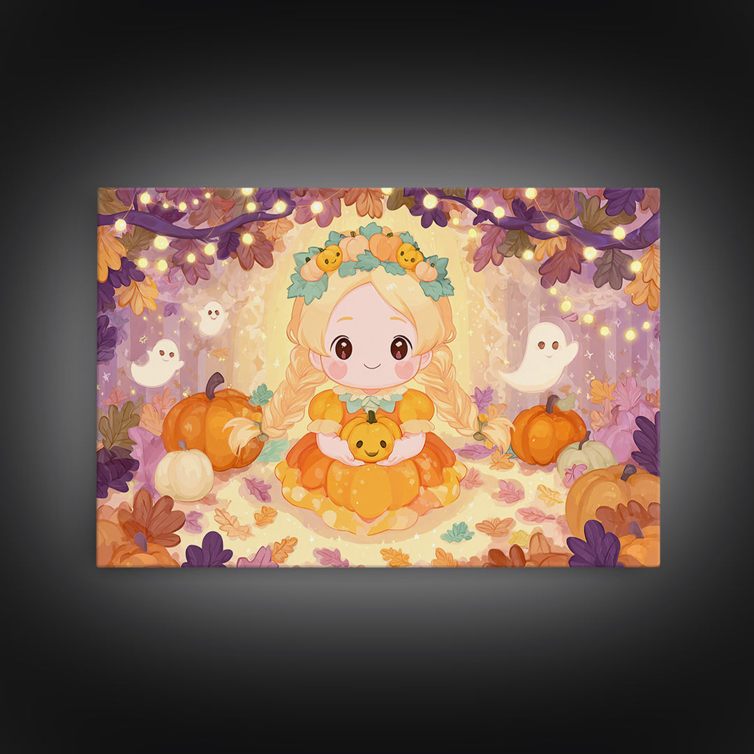 The Pumpkin Princess, Whimsical Halloween Art, Landscape Wall Art, Canvas Print, Halloween Kids Decor, Whimsical Wall Art, Horror Wall Art