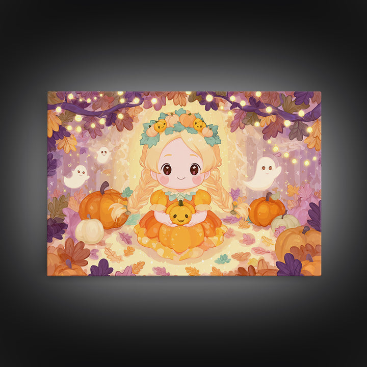The Pumpkin Princess, Whimsical Halloween Art, Landscape Wall Art, Canvas Print, Halloween Kids Decor, Whimsical Wall Art, Horror Wall Art