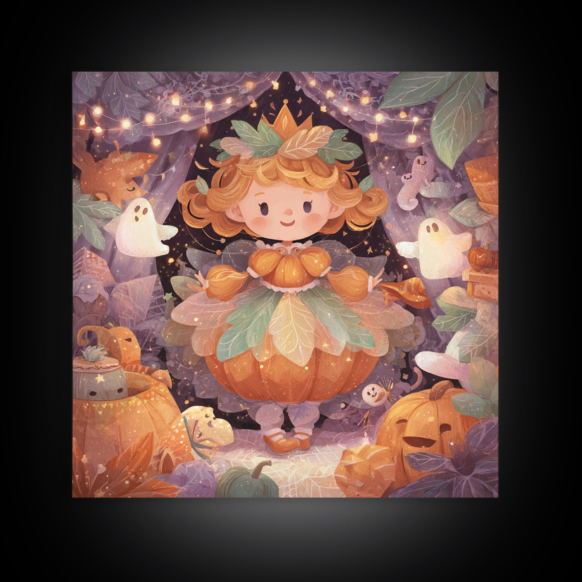 The Pumpkin Princess, Storybook Halloween Art, Square Wall Art, Canvas Print, Halloween Kids Decor, Whimsical Wall Art