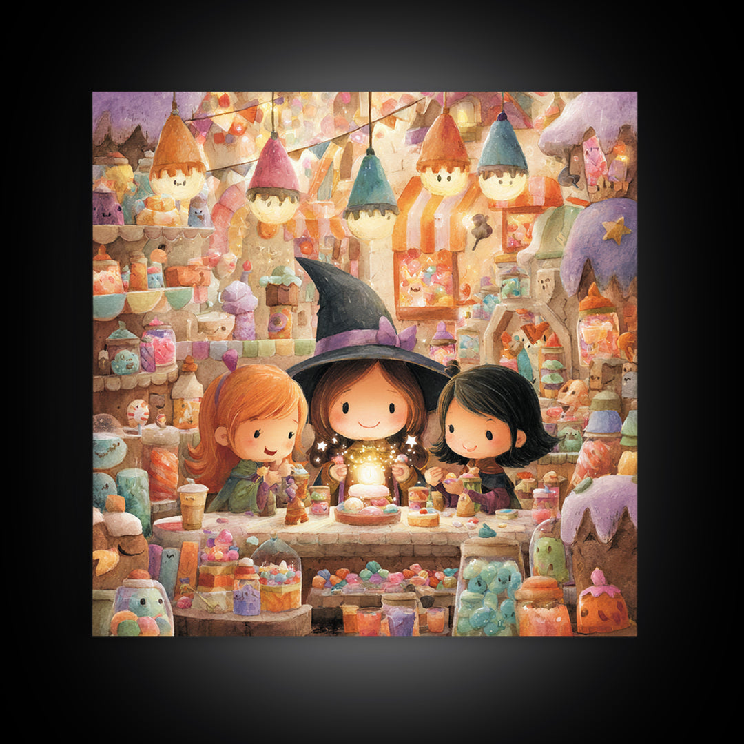 The Little Star Witch, Kids Halloween Decor, Square Wall Art, Canvas Print, Halloween Kids Decor, Whimsical Wall Art, Spooky Wall Decor