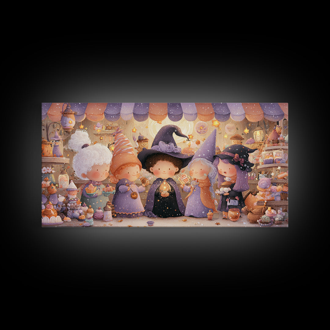 The Little Star Witch, Kids Halloween Decor, Wide Panoramic Art, Canvas Print, Halloween Kids Decor, Whimsical Wall Art, Horror Wall Art
