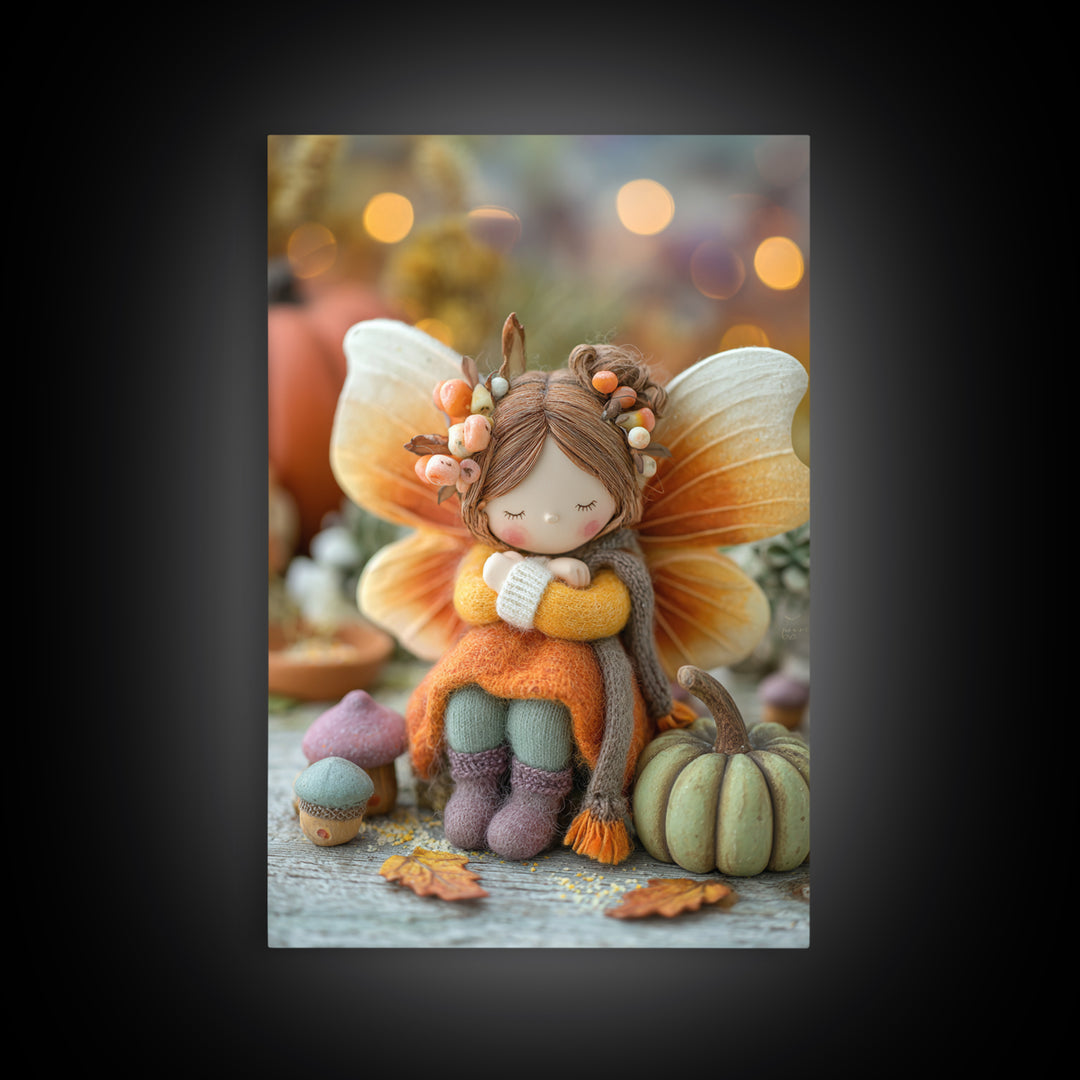 The Candy Corn Fairy, Storybook Halloween Art, Vertical Wall Art, Framed Canvas Print, Halloween Kids Decor, Whimsical Wall Art