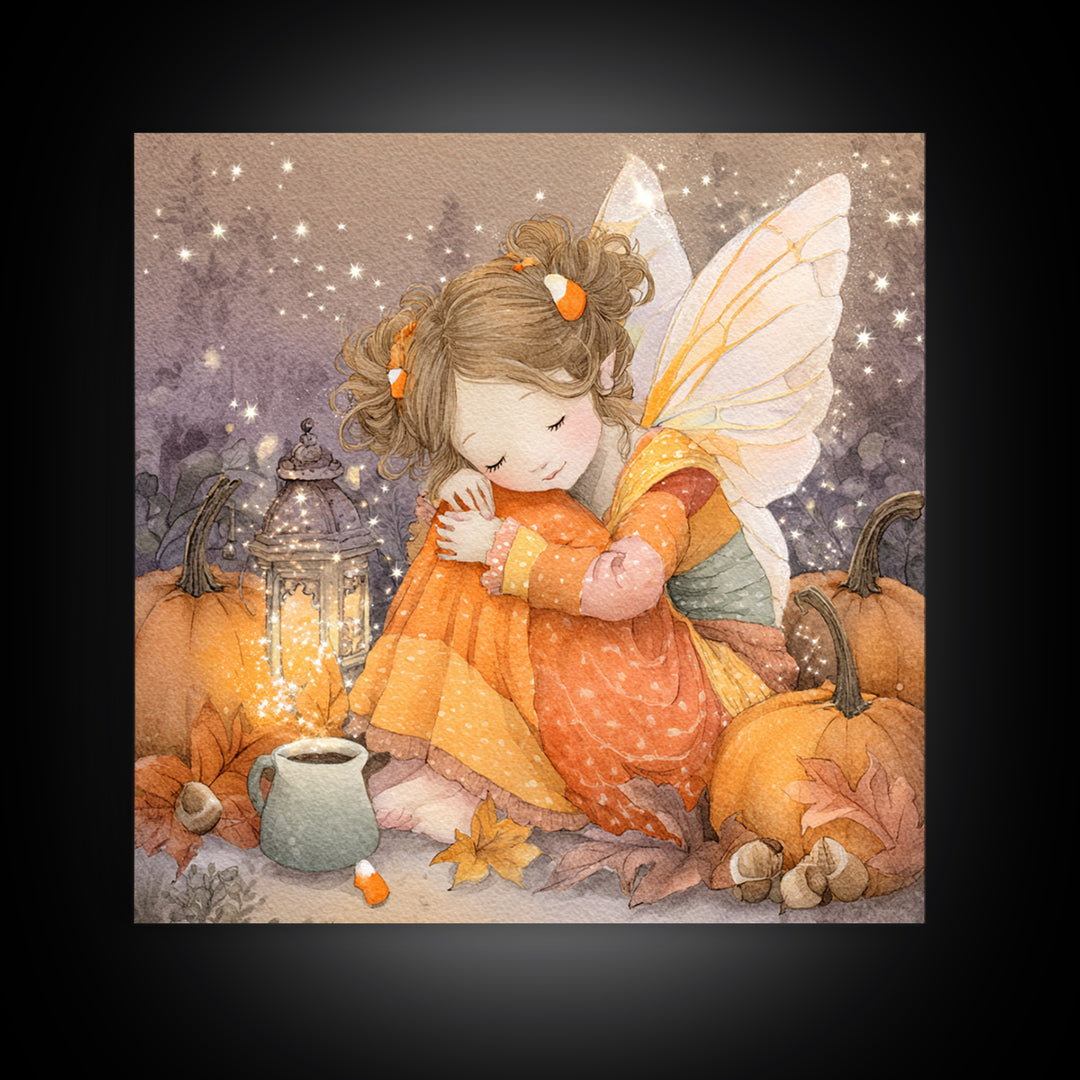 The Candy Corn Fairy, Kids Halloween Decor, Square Wall Art, Framed Canvas Print, Halloween Kids Decor, Whimsical Wall Art