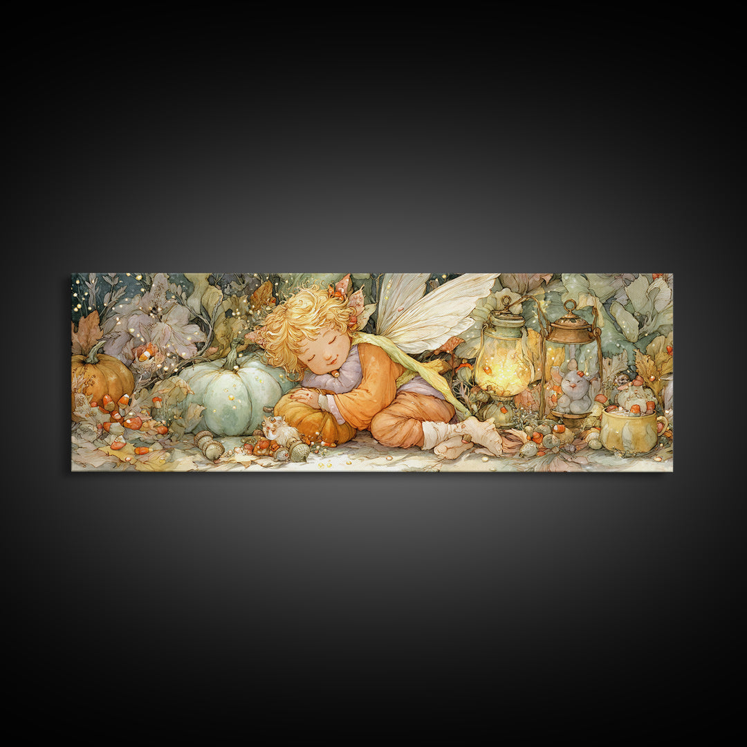 The Candy Corn Fairy, Cute Spooky Wall Art, Extra Wide Wall Art, Canvas Print, Halloween Kids Decor, Whimsical Wall Art, Horror Wall Art