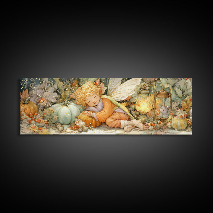 The Candy Corn Fairy, Cute Spooky Wall Art, Extra Wide Wall Art, Canvas Print, Halloween Kids Decor, Whimsical Wall Art, Horror Wall Art