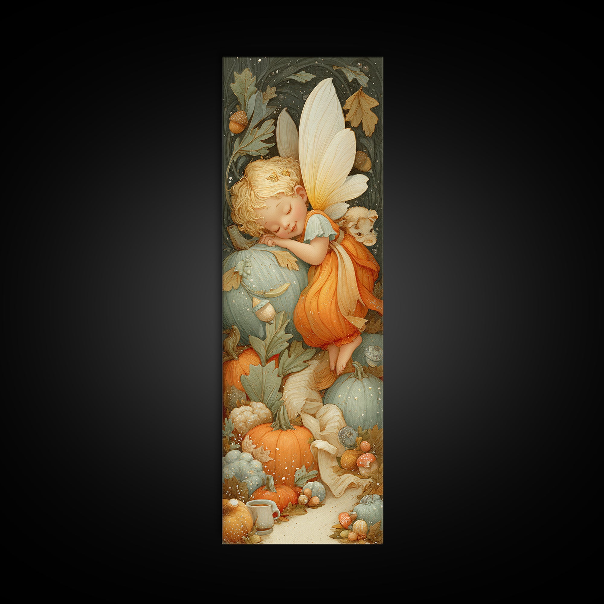 The Candy Corn Fairy, Whimsical Halloween Art, Tall Narrow Wall Art, Canvas Print, Halloween Kids Decor, Whimsical Wall Art