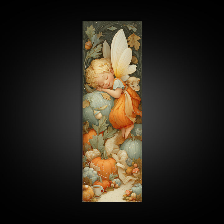 The Candy Corn Fairy, Whimsical Halloween Art, Tall Narrow Wall Art, Canvas Print, Halloween Kids Decor, Whimsical Wall Art