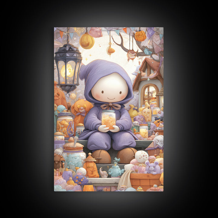 The Moonbeam Wizard, Kids Halloween Decor, Vertical Wall Art, Canvas Print, Halloween Kids Decor, Whimsical Wall Art, Halloween Wall Art