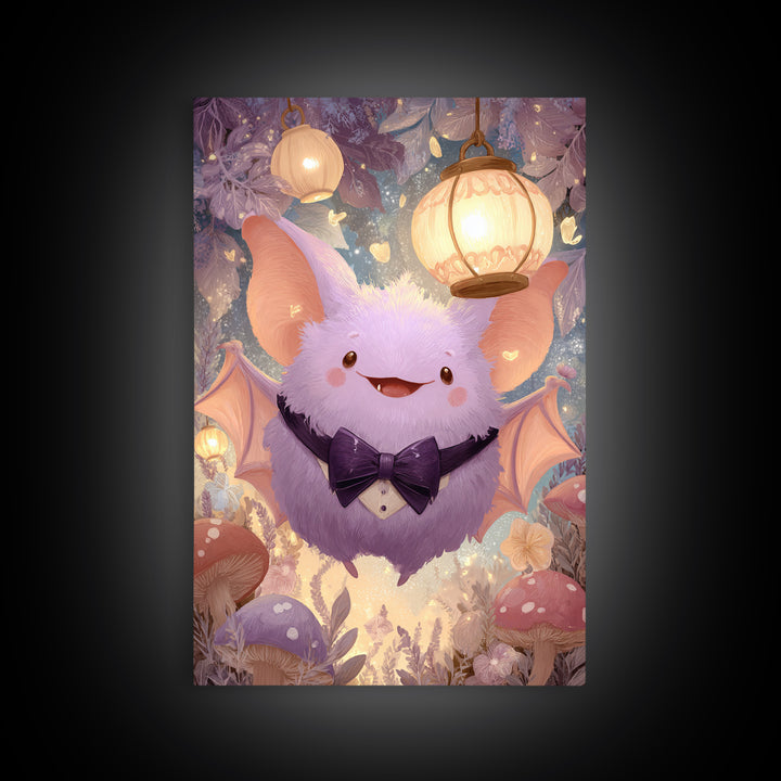 The Bow-Tie Bat, Cute Spooky Wall Art, Vertical Wall Art, Canvas Print, Halloween Kids Decor, Whimsical Wall Art, Seasonal Home Decor