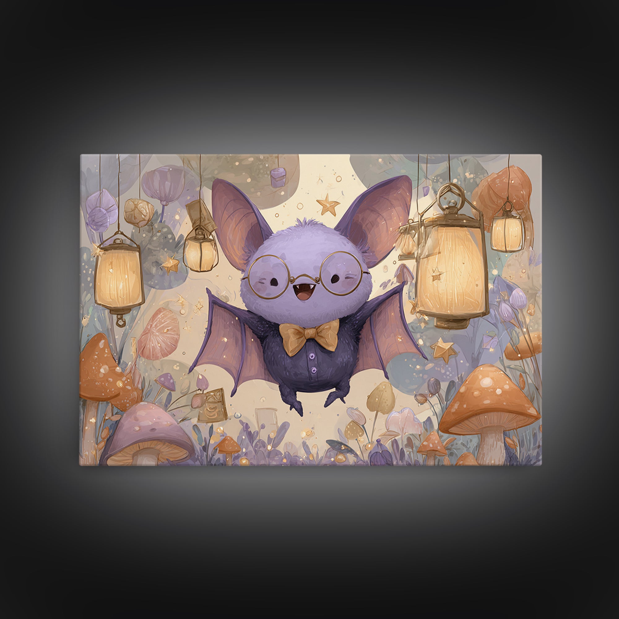 The Bow-Tie Bat, Kids Halloween Decor, Landscape Wall Art, Canvas Print, Halloween Kids Decor, Whimsical Wall Art, Spooky Wall Decor