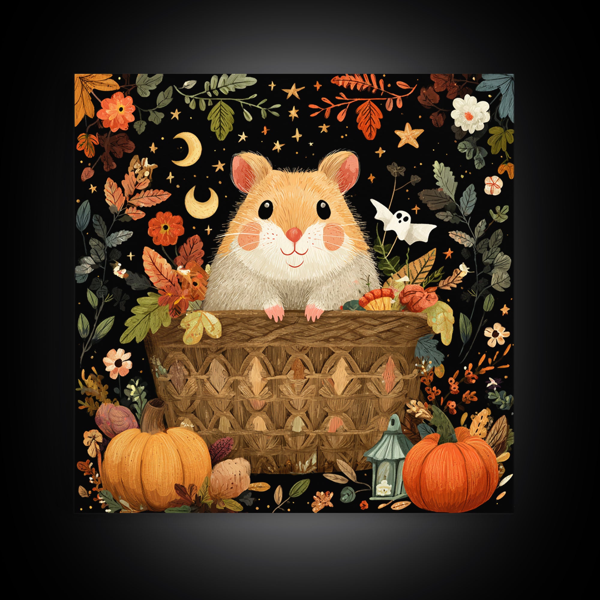 The Pumpkin Hamster, Folk Halloween Art, Square Wall Art, Canvas Print, Cute Halloween Wall Art, Halloween Kids Decor
