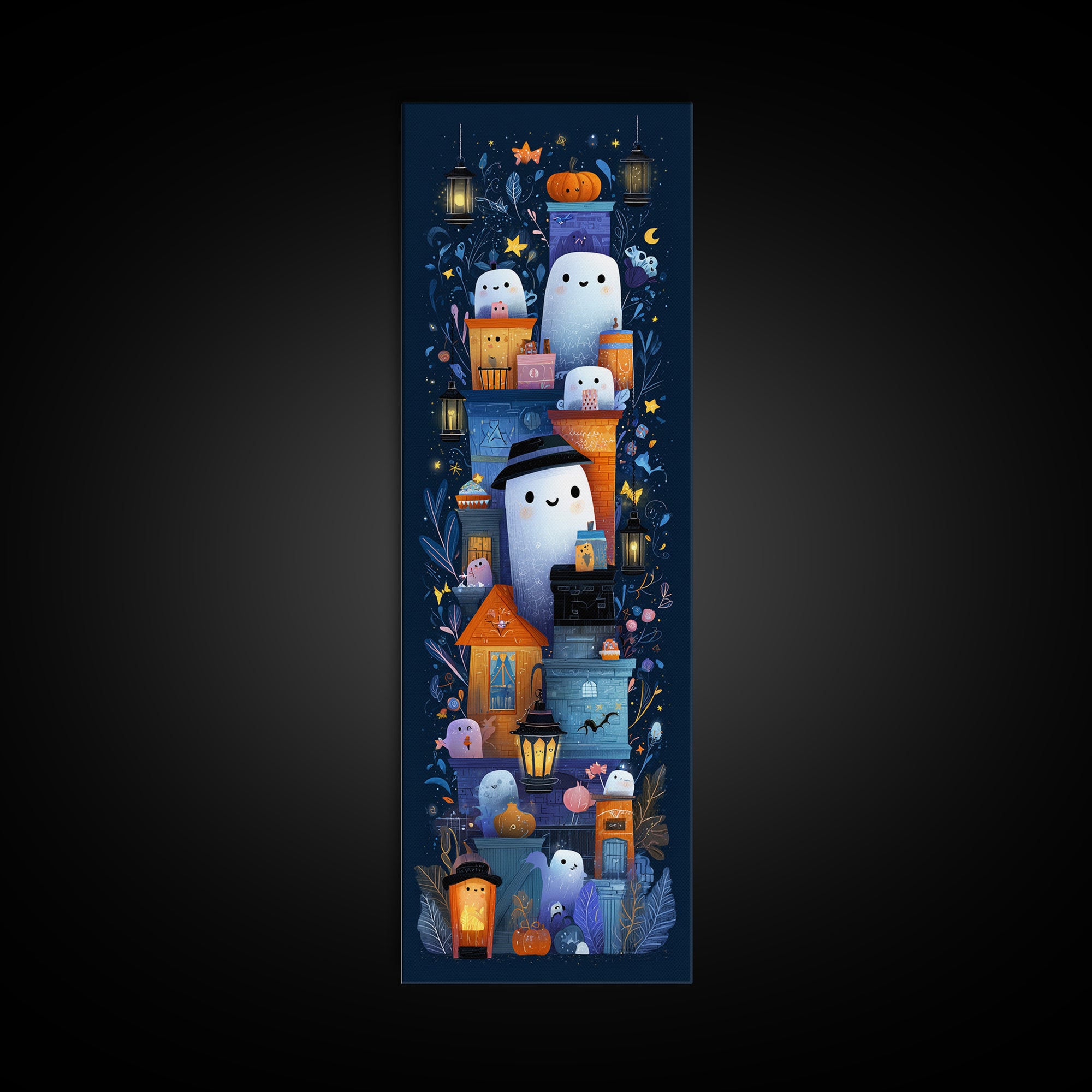 The Ghost Mail Carrier, Vector Halloween Art, Tall Narrow Wall Art, Framed Canvas Print, Cute Halloween Wall Art
