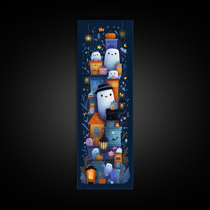 The Ghost Mail Carrier, Vector Halloween Art, Tall Narrow Wall Art, Framed Canvas Print, Cute Halloween Wall Art