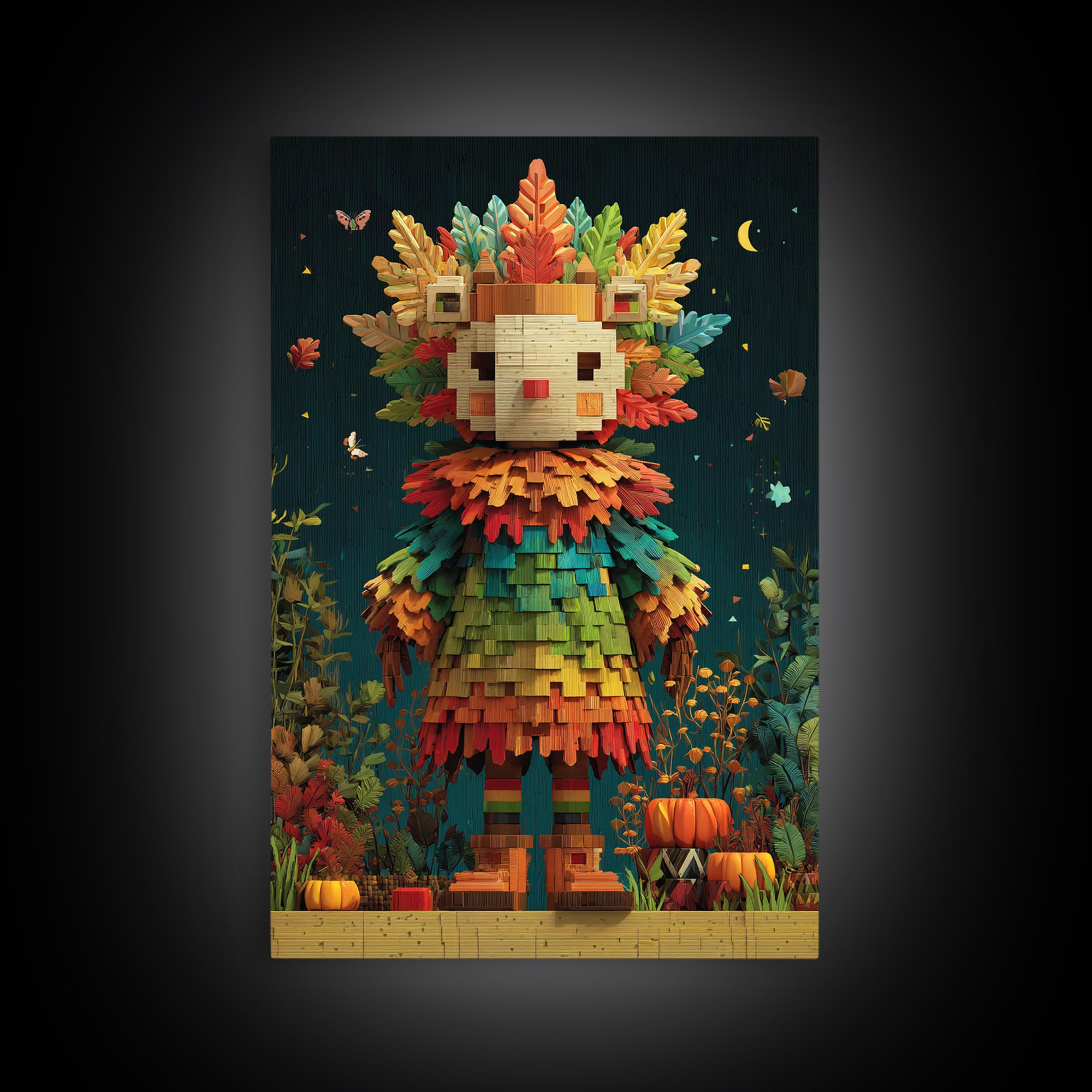 The Autumn Leaf Costume Contest, Pixel Halloween Art, Vertical Wall Art, Canvas Print, Cute Halloween Wall Art