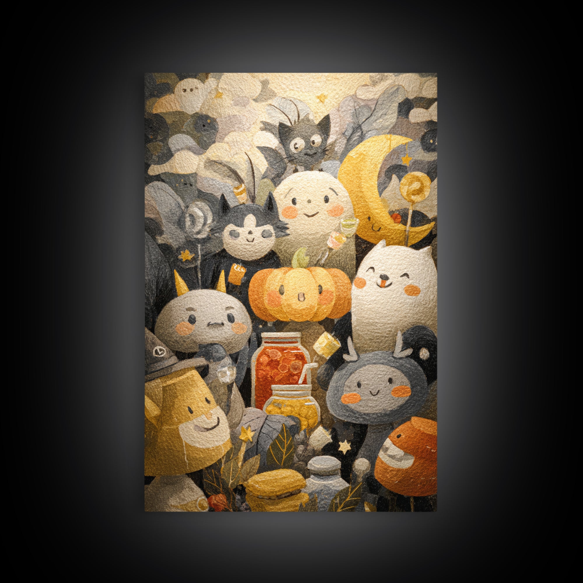 The Pumpkin Pancake Breakfast, Pastel Halloween Art, Vertical Wall Art, Canvas Print, Cute Halloween Wall Art