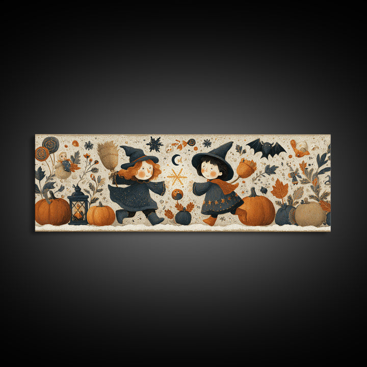 The First Autumn Snowflake, Folk Halloween Art, Extra Wide Wall Art, Canvas Print, Cute Halloween Wall Art