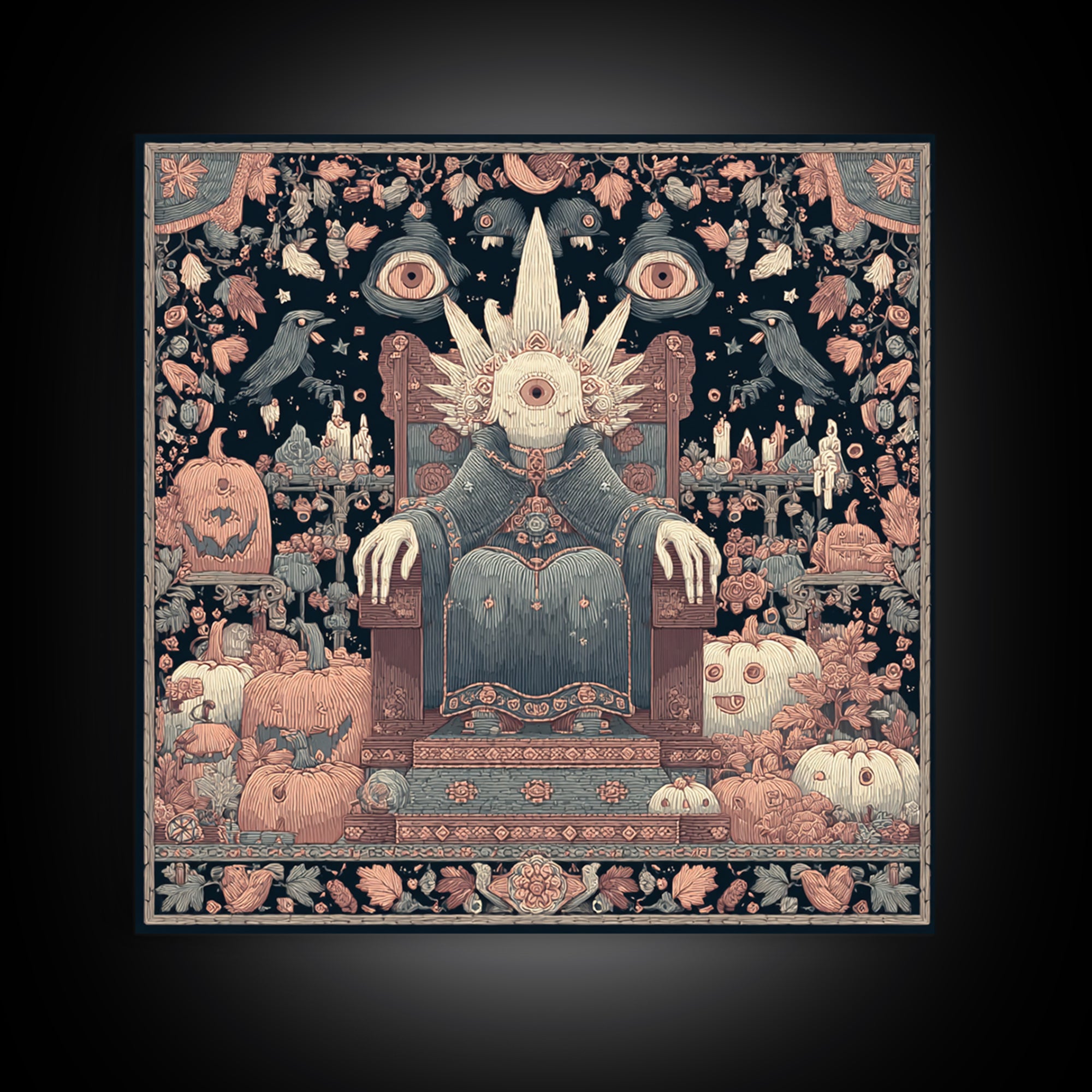 The Dreaming Priest Of The Outer Gate, Embroidered Halloween Art, Square Wall Art, Canvas Print, Cute Halloween Wall Art