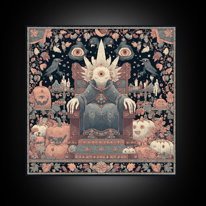 The Dreaming Priest Of The Outer Gate, Embroidered Halloween Art, Square Wall Art, Canvas Print, Cute Halloween Wall Art