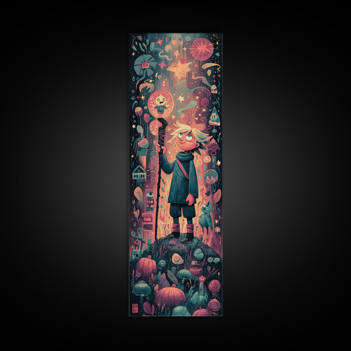 The Star-Seer Of Black Dunwich, Vaporwave Halloween Art, Tall Narrow Wall Art, Framed Canvas Print, Cute Halloween Wall Art