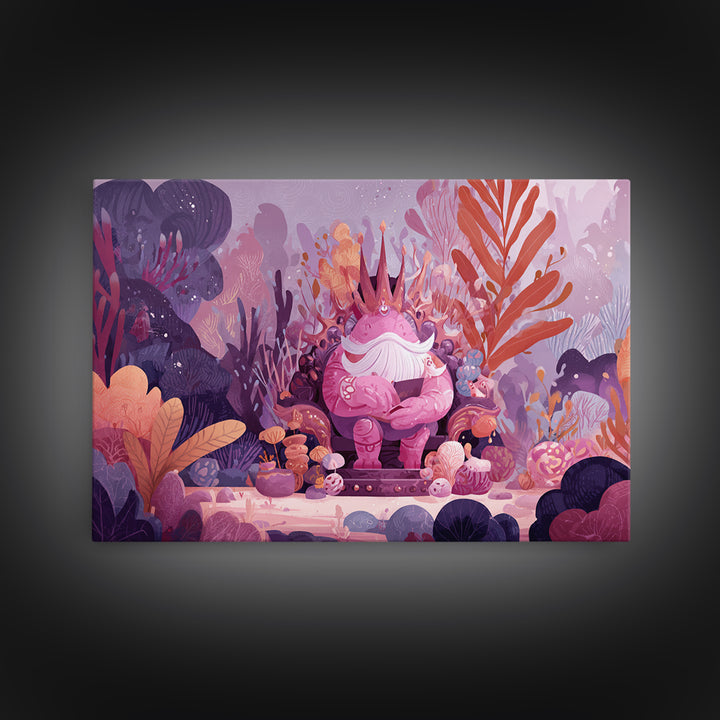 The Watcher In The Coral Throne, Vector Halloween Art, Landscape Wall Art, Framed Canvas Print, Cute Halloween Wall Art