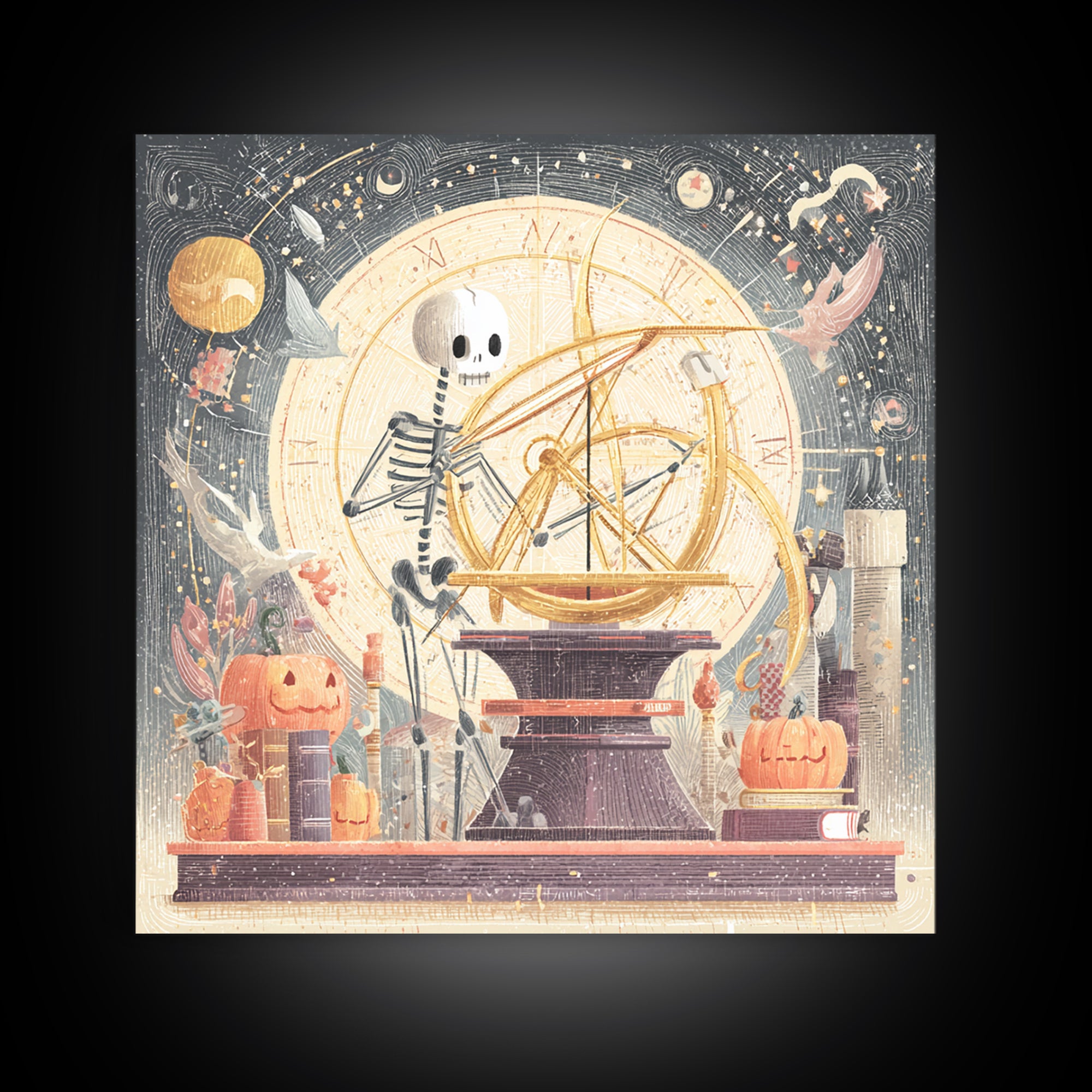 The Astronomer Of The Hollow Sky, Hand Sketch Halloween Art, Square Wall Art, Canvas Print, Cute Halloween Wall Art
