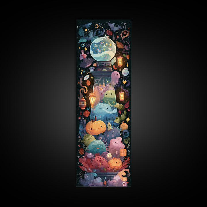The Oracle Of The Glass Depths, Kawaii Halloween Art, Tall Narrow Wall Art, Framed Canvas Print, Cute Halloween Wall Art