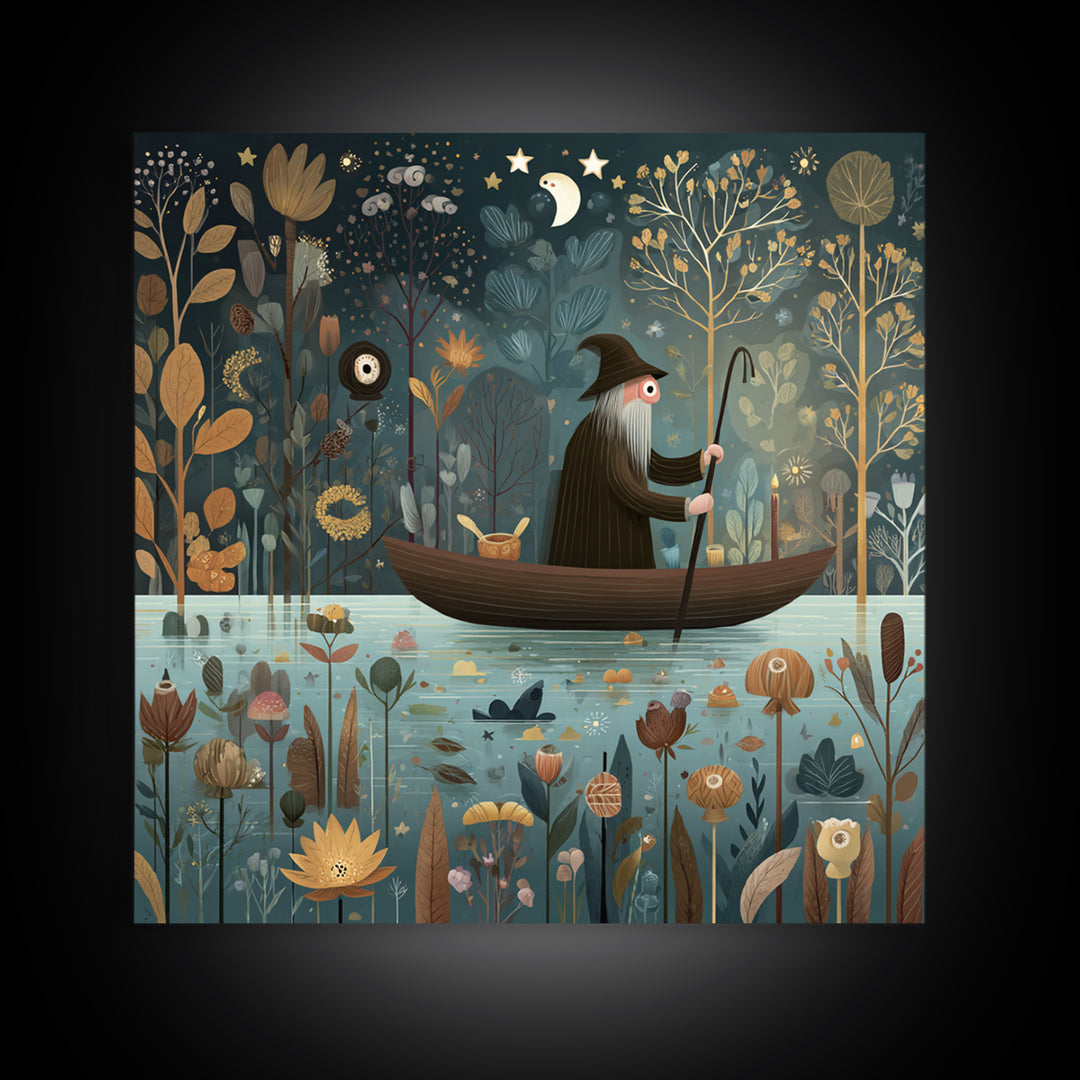 The Ferryman Of The Outer Marsh, Folk Halloween Art, Square Wall Art, Canvas Print, Cute Halloween Wall Art